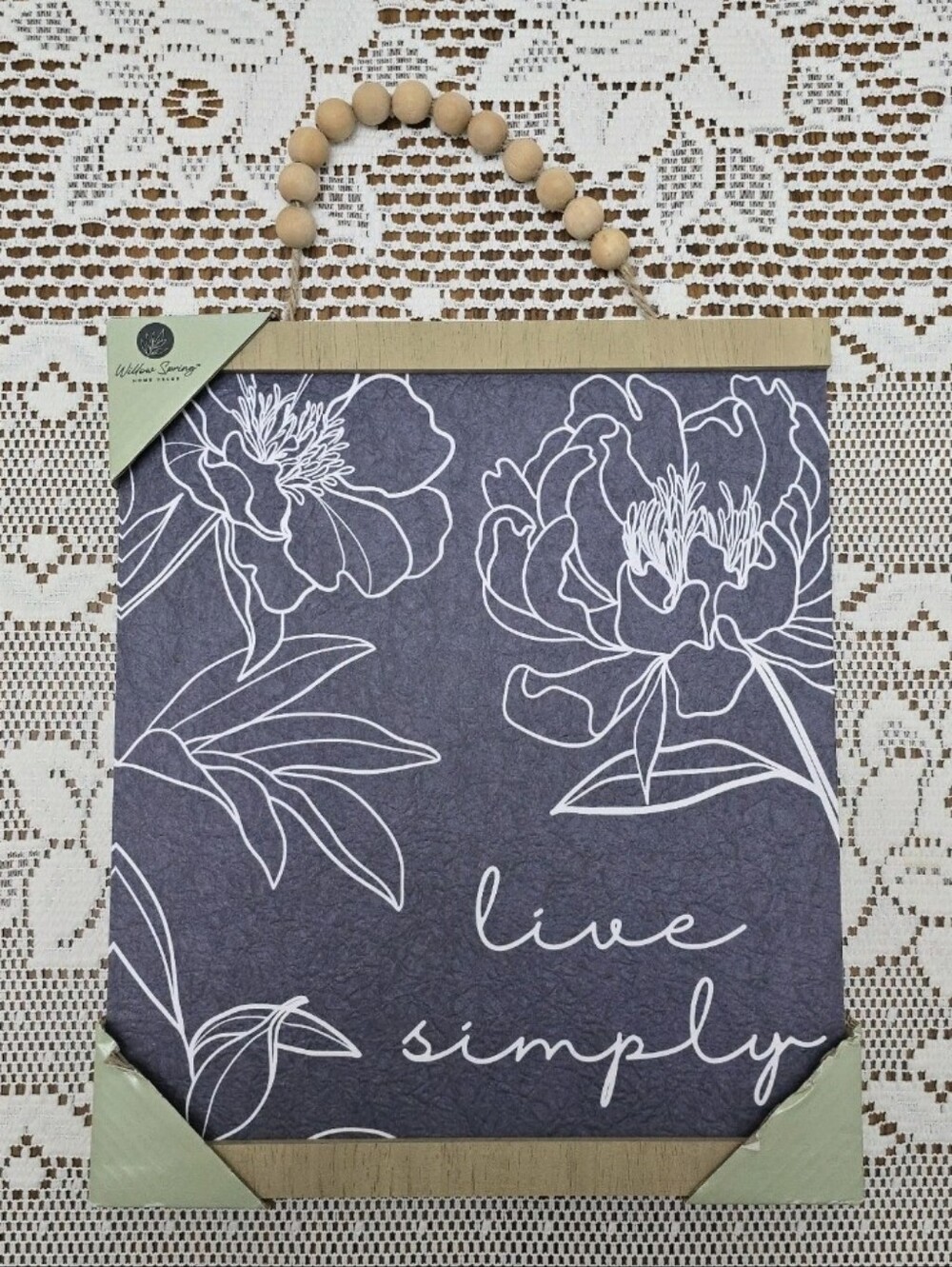 NEW Live Simply Hanging Sign Wall Art Willow Spring Plaque Blue White Light Wood